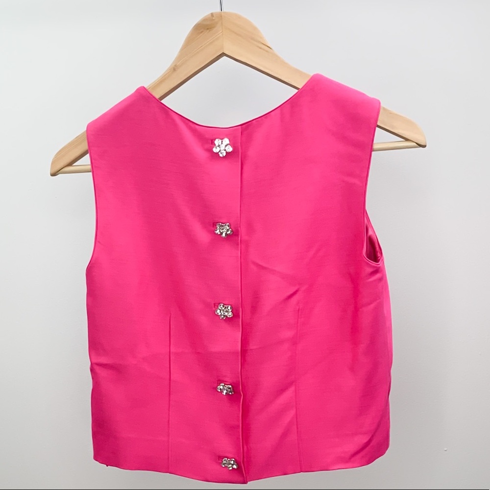 boden // pink cropped satin jeweled evening top